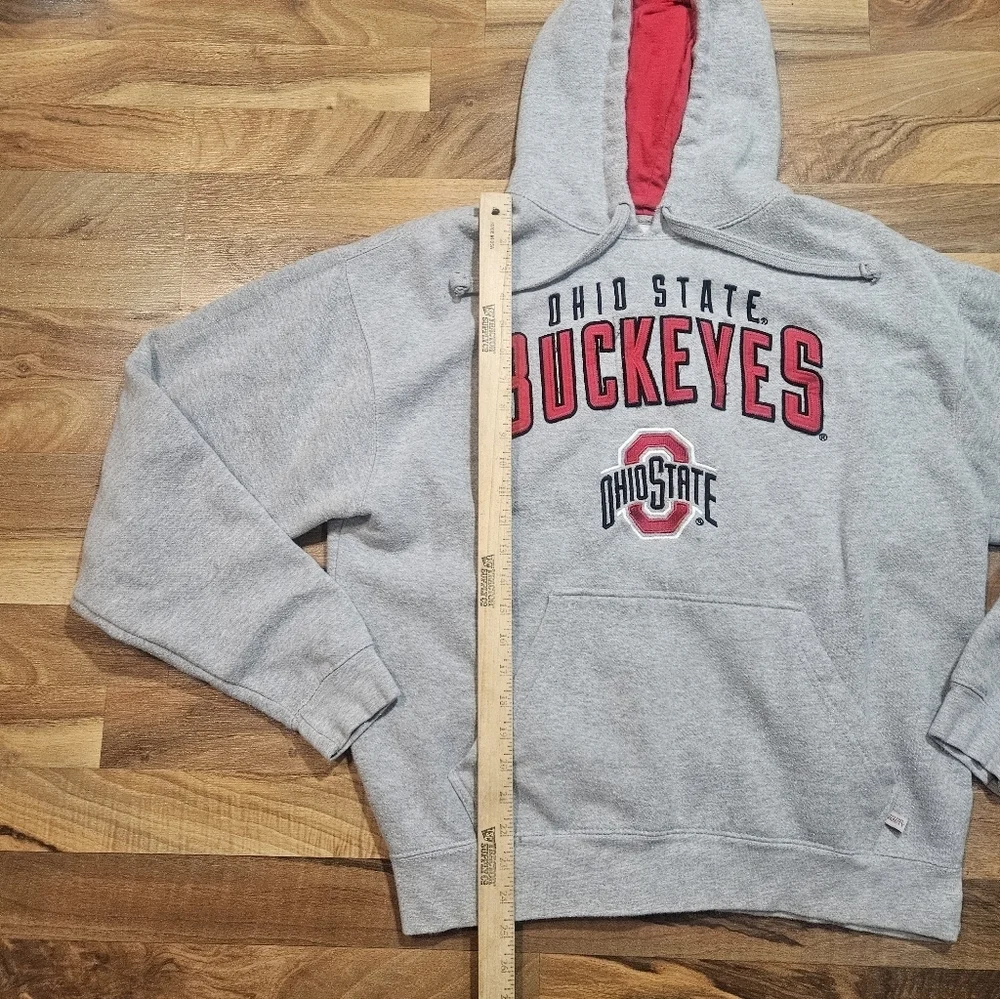 Ohio State Buckeyes Hoodie XL Gray Embroidered Spellout Red Hood Lining - Picture 5 of 7